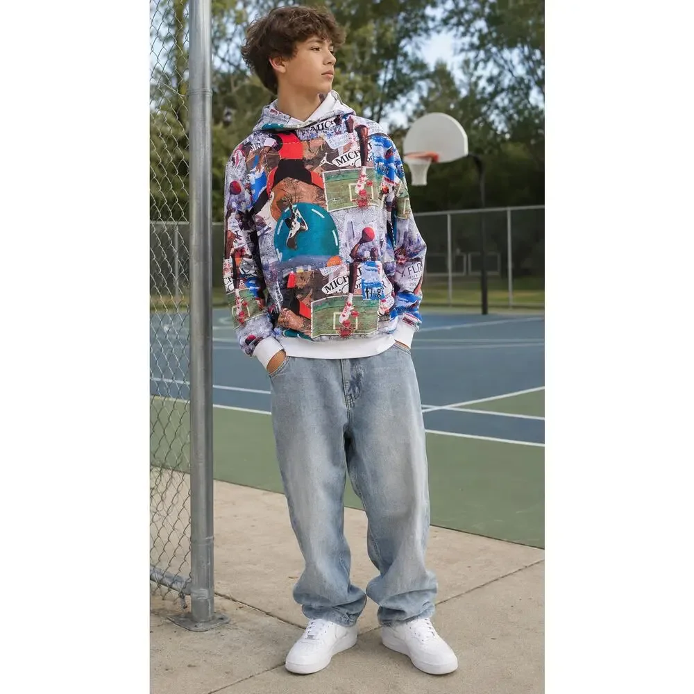 Nike Air Jordan MJ Brooklyn AOP Hoodie Youth XL Flight Graphic